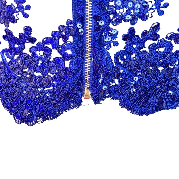 #A030   FT INC Royal Blue Lace Embroidered Sequin Sheer Top – Size XL – New - Picture 4 of 10